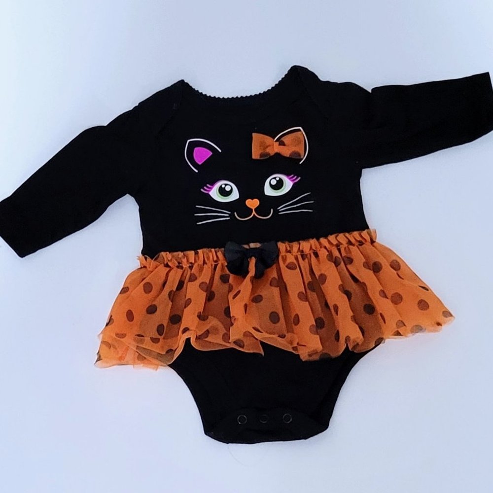 Garanimals Halloween Black Cat Bodysuit w/ Orange Tulle Skirt ~ 0-3 Month ~ NWOT
